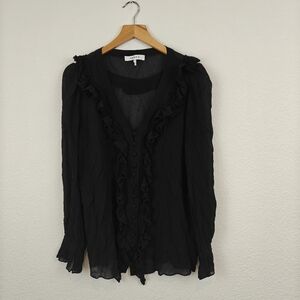 FRAME Silk Sheer Ruffle Long Sleeve V Neck Button Up Peasant Blouse Size XS